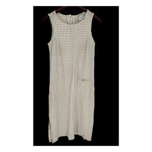 Dressing Clio Lagenlook Vintage Maxi Dress Size M Neutral Tan Check Made Is USA